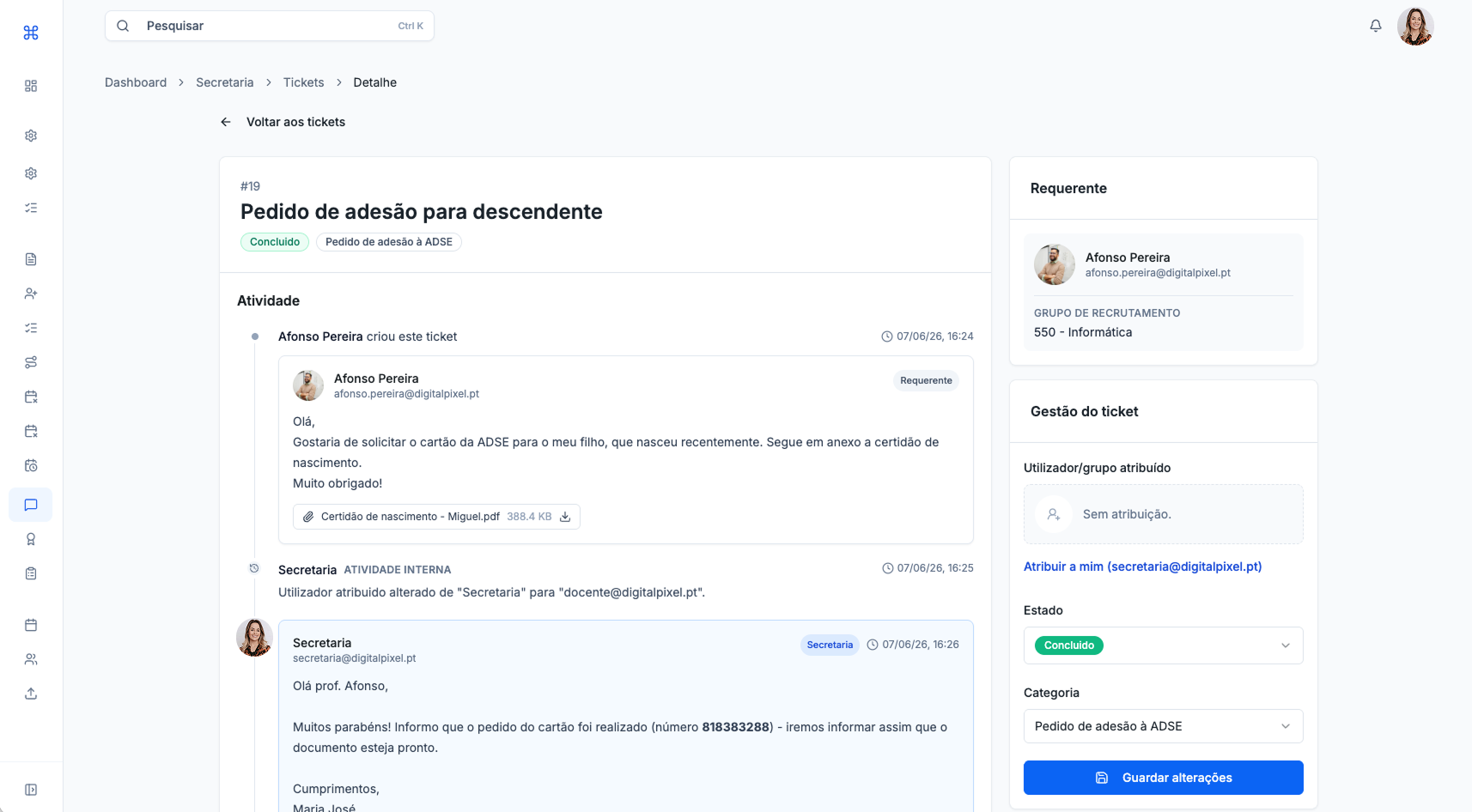 Área de atendimento da secretaria no Orion